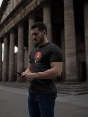 Bisiklet Yaka Baskılı Oversize T-Shirt - Siyah