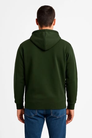 Üç İplik Kapüşonlu Tam Fermuarlı Kanguru Cepli Sweatshirt Hoodie - Haki