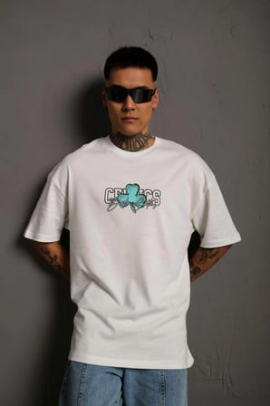 Sırt Baskılı T-shirt - Beyaz