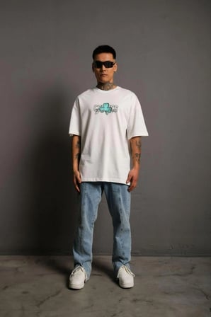Sırt Baskılı T-shirt - Beyaz