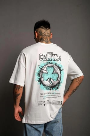 Sırt Baskılı T-shirt - Beyaz