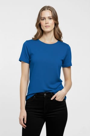 Kadın T-Shirt Bisiklet Yaka Slim Fit Likralı Tişört Yazlık Basic Body - İndigo
