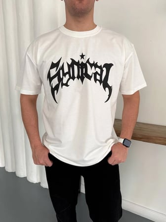 Marsilyan Beyaz Tişört Kısa Kol Oversize Baskılı Penye Cotton