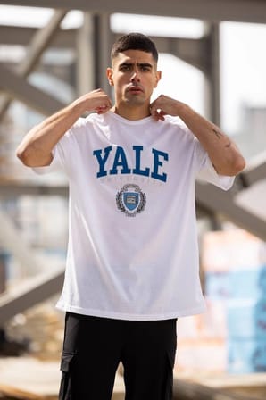 Bisiklet Yaka Baskılı Oversize T-Shirt - Beyaz