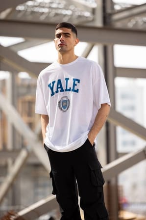 Bisiklet Yaka Baskılı Oversize T-Shirt - Beyaz