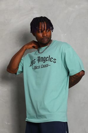 Oversize Baskılı Bisiklet Yaka T-Shirt - Mint Yeşili