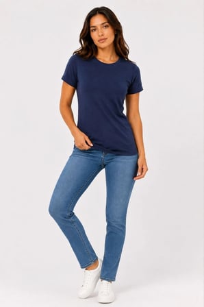 Kadın Basic Tişört Bisiklet Yaka Kısa Kol Günlük Yazlık Slim fit T-Shirt - Lacivert