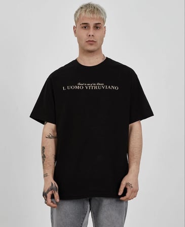 Bisiklet Yaka Baskılı Oversize T-Shirt - Siyah
