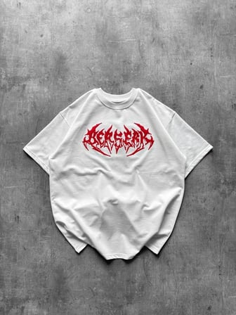 Kadın Kısa Kol Yazlık Tişört Bisiklet Yaka Baskılı Oversize T-Shirt - Beyaz