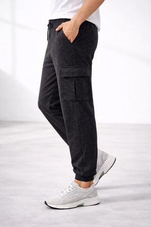 Erkek Jogger Eşofman Altı Kargo Cepli Lastikli Paça Spor Pantolon - Füme
