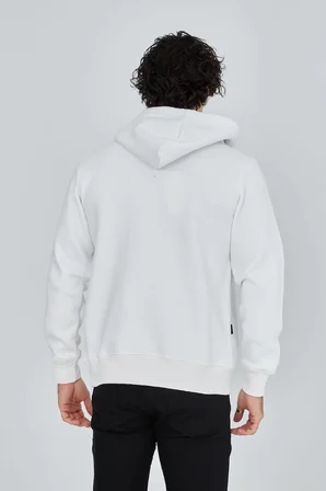 Tam Fermuarlı Kapşonlu  SweatShirt - Beyaz