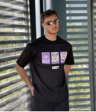 Bisiklet Yaka Baskılı Oversize T-Shirt - Siyah