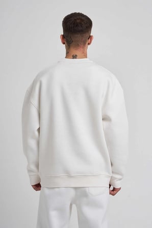 Biskilet Yaka Üç İplik SweatShirt - Beyaz
