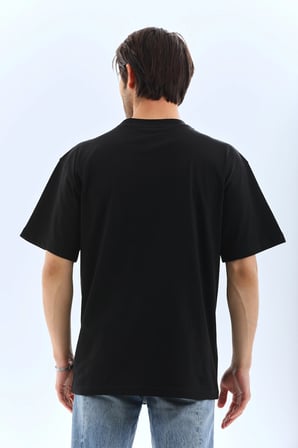 Marsilyan Erkek Tişört Oversize Siyah Bisiklet Yaka Unisex 24/1 Penye Casual Kısa Kol M Beden