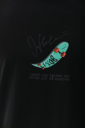 Erkek Kısa Kol Yazlık Tişört Bisiklet Yaka Baskılı Oversize T-Shirt - Siyah