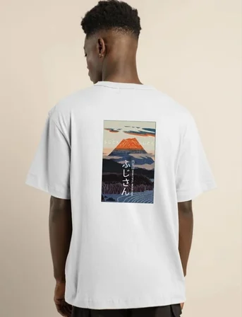 Bisiklet Yaka Baskılı Oversize T-Shirt - Beyaz