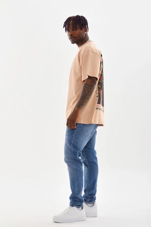 Baskılı Oversize T-Shirt - Bej