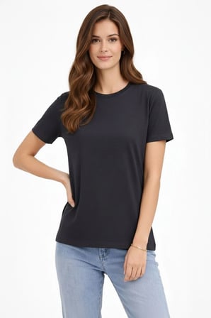 Kadın Bisiklet Yaka Yazlık Kısa kol Düz Tişört Regular Kalıp T-shirt - Füme