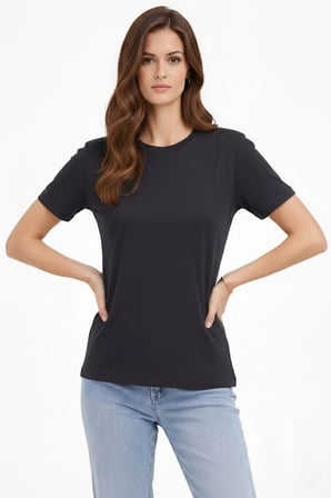 Kadın Bisiklet Yaka Yazlık Kısa kol Düz Tişört Regular Kalıp T-shirt - Füme