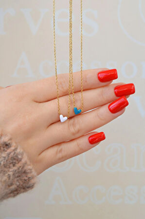 Mini Renkli Kalpli Çelik Kolye Beyaz Kalpli Kolye Çelik Çift Yönlü Kullanılabilir