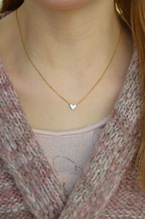 Mini Renkli Kalpli Çelik Kolye Beyaz Kalpli Kolye Çelik Çift Yönlü Kullanılabilir