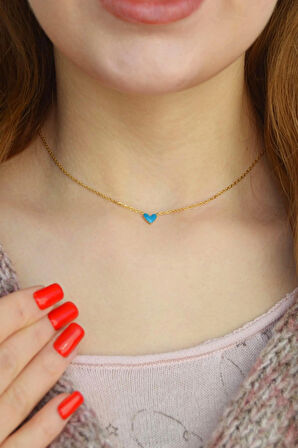 Mini Renkli Kalpli Çelik Kolye Beyaz Kalpli Kolye Çelik Çift Yönlü Kullanılabilir