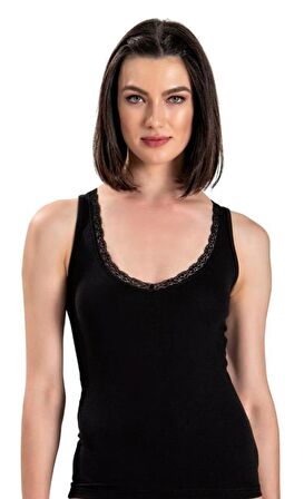 JİBER 617 Kadın V YAKA GENİŞ ASKILI DANTELLİ ATLET TEKLİ