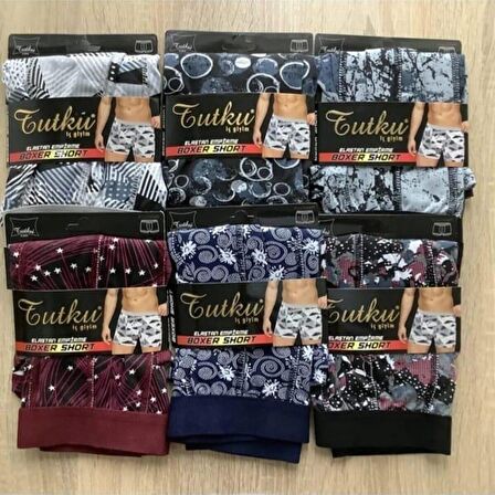 TUTKU 0119 ERKEK DESENLİ LİKRALI BOXER 12 ADET