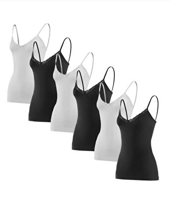  2225, 2226, 2227 Kadın KARIŞIK İP ASKILI MODAL V YAKA DANTELLİ ATLET 12 ADET