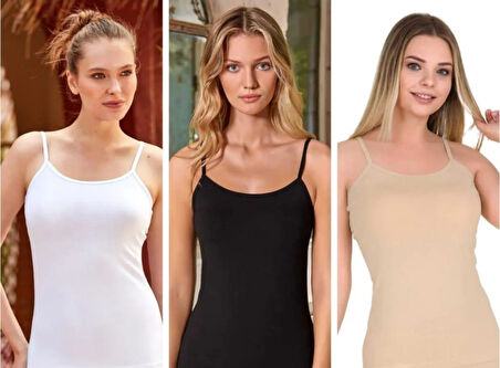 BERRAK 2128 KADIN KARIŞIK RENKLİ LİKRALI İP ASKILI ATLET 3 ADET