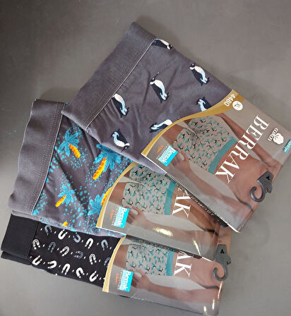 BERRAK 4480 ERKEK PENYE DESENLİ LİKRALI BOXER 3 ADET