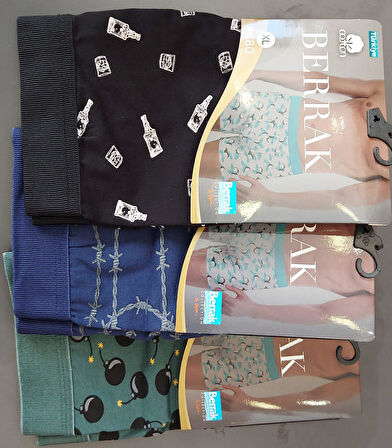 BERRAK 4480 ERKEK PENYE DESENLİ LİKRALI BOXER 3 ADET