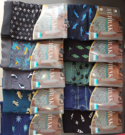 BERRAK 4480 ERKEK PENYE DESENLİ LİKRALI BOXER 10 ADET