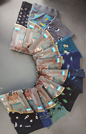 BERRAK 4480 ERKEK PENYE DESENLİ LİKRALI BOXER 10 ADET