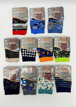 BERRAK 4480 ERKEK PENYE DESENLİ LİKRALI BOXER 12 ADET