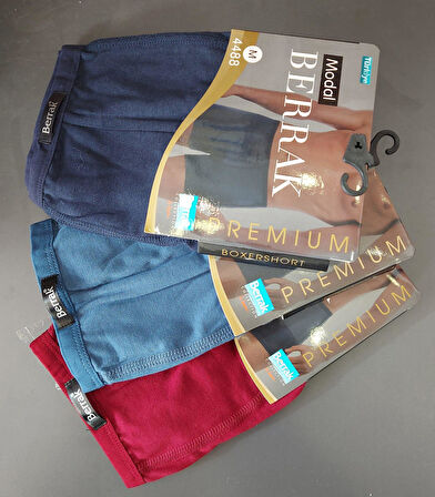 BERRAK 4488 ERKEK MODAL İNCE KEMER LASTİKLİ ÇOK RENKLİ BOXER 3 ADET