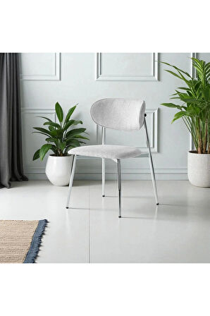 Laila S80 Sandalye – Gri Kumaş, Krom Metal Ayak