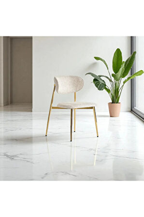 Laila S80 Sandalye – Krem Kumaş, Gold Metal Ayak