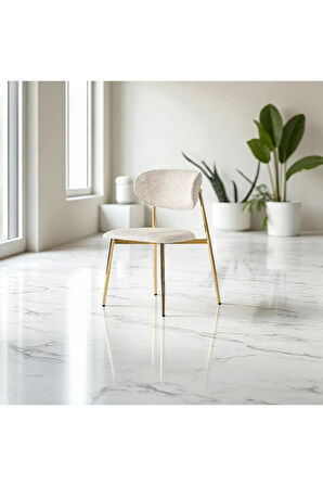 Laila S80 Sandalye – Krem Kumaş, Gold Metal Ayak