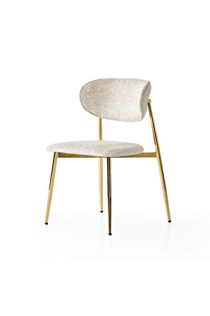 Laila S80 Sandalye – Krem Kumaş, Gold Metal Ayak