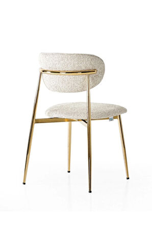 Laila S80 Sandalye – Krem Kumaş, Gold Metal Ayak