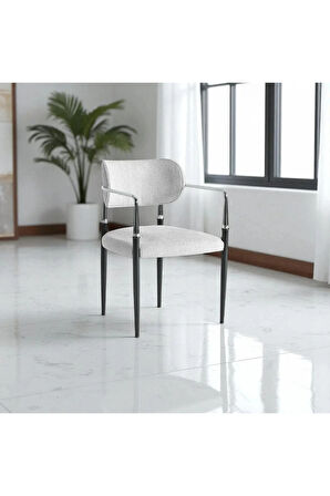 Umay S81 Kollu Sandalye – 2 Adet Sandalye Set, Gri Kumaş, Krom-Siyah Ayak