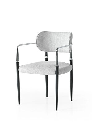 Umay S81 Kollu Sandalye – 2 Adet Sandalye Set, Gri Kumaş, Krom-Siyah Ayak