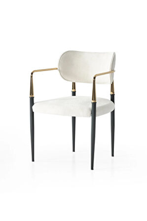 Umay S81 Kollu Sandalye – 2 Adet Sandalye Set, Krem Kumaş, Gold - Siyah Ayak