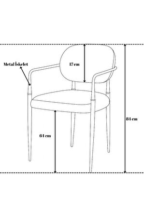 Umay S81 Kollu Sandalye – 2 Adet Sandalye Set, Krem Kumaş, Gold - Siyah Ayak