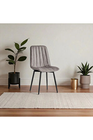 S87 Togo Sandalye (2 Adet) – Gri Kumaş, Siyah Metal Ayak