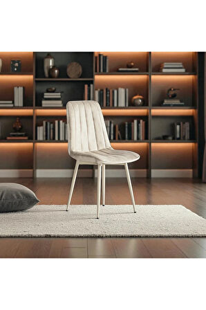 S87 Togo Sandalye (2 Adet) – Krem Kumaş, Kapuçino Metal Ayak