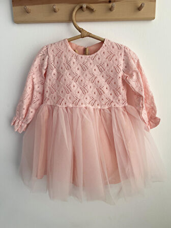 Kız Bebek Çocuk Dantel Güpürlü Doğum Günü Parti Düğün Özel Gün Tüllü Astarlı Prenses Abiye Elbise