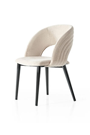 Mostar S88 Sandalye – Krem (Tiesto Polyester), Siyah Metal Ayak