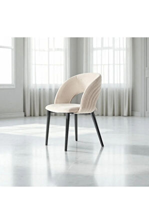 Mostar S88 Sandalye – Krem (Tiesto Polyester), Siyah Metal Ayak